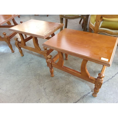 368 - Set of 3 x Wooden Tables with Decorative Base; Coffee Table (112cm x 50cm x 42cm) and Pair of Side T... 