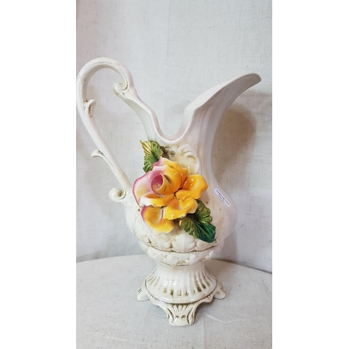 382 - Capodimonte Porcelain Vase and Jug with Floral Decoration (H:23cm and H:30cm), (2)