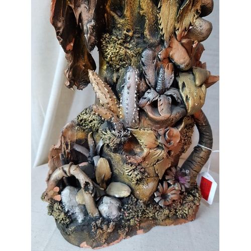 677 - Terracotta Vase in Style of Tree Trunk Finished with Cactus Leaves, Roots etc (H:43cm)