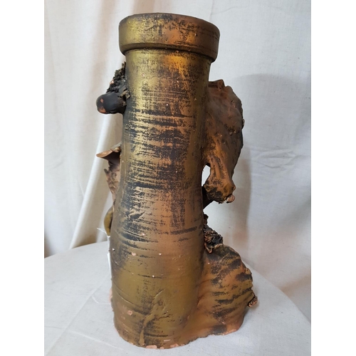 677 - Terracotta Vase in Style of Tree Trunk Finished with Cactus Leaves, Roots etc (H:43cm)