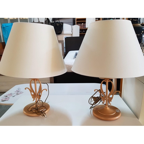 680 - Pair of Decorative Table Lamps - Gold Colour Base and Lamp Shade