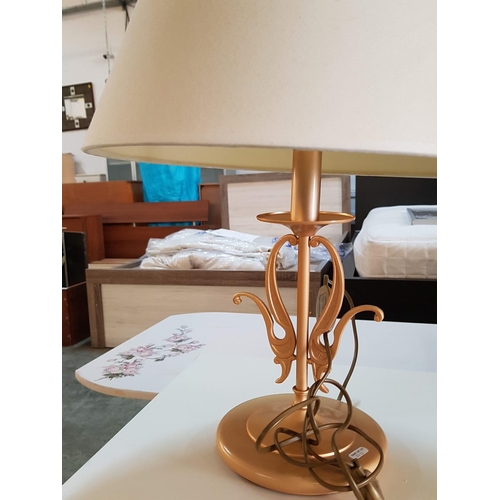 680 - Pair of Decorative Table Lamps - Gold Colour Base and Lamp Shade