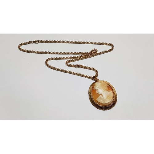 10B - Vintage Cameo Pendant with Chain (Gold Plated) (Cameo 4.5cm, Chain 40cm)