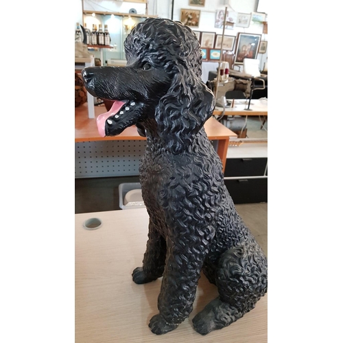 133 - Large Black Poodle Dog Ornament / Garden Plastic Figurine (A/F, H:64cm)