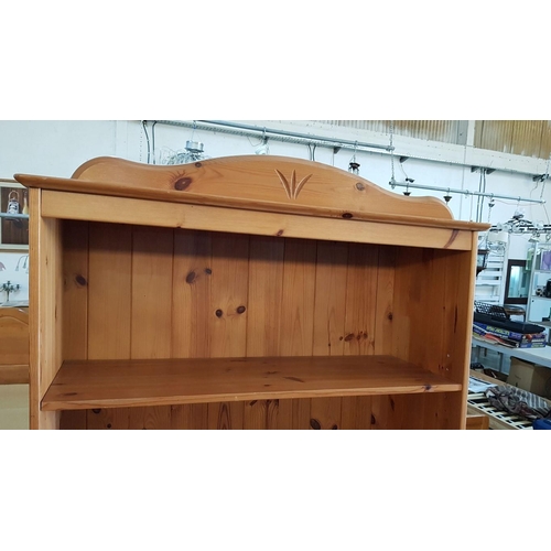 143 - Pine Bookshelf 5 - Shelves with Carved Decor on Top (84cm x 28cm x 187cm)