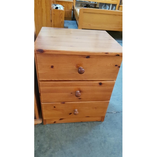 147 - Pine Bedside Unit with 3 - Drawers (45cm x 39cm x 58cm)