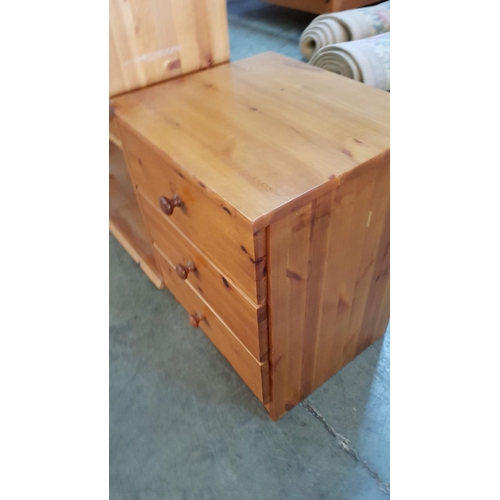 147 - Pine Bedside Unit with 3 - Drawers (45cm x 39cm x 58cm)