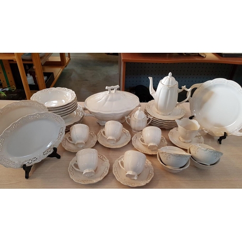 155 - Vintage Style Ceramic Incomplete Dinner Set with Lacy Pattern (Total 36pc)