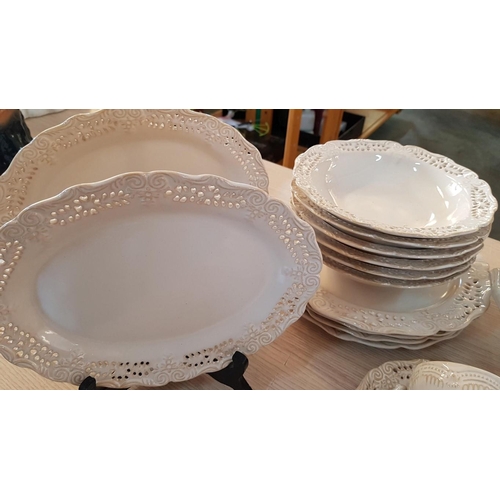 155 - Vintage Style Ceramic Incomplete Dinner Set with Lacy Pattern (Total 36pc)