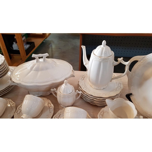 155 - Vintage Style Ceramic Incomplete Dinner Set with Lacy Pattern (Total 36pc)