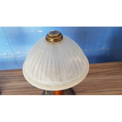 159 - Pair of Bed Side Lamps Brass / Wood / Milk Glass (Un-Tested)