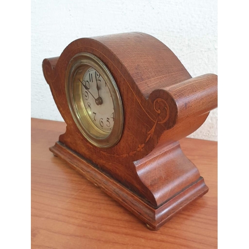 169 - Decorative Inlaid Oak Wooden Mantel Clock with Manual Wind 30-Hour Movement * Running with Lotted *