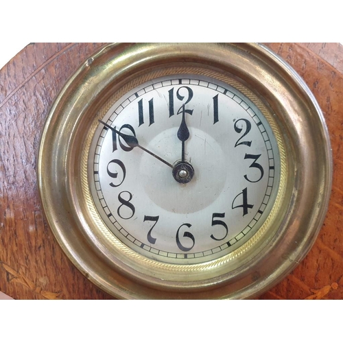 169 - Decorative Inlaid Oak Wooden Mantel Clock with Manual Wind 30-Hour Movement * Running with Lotted *