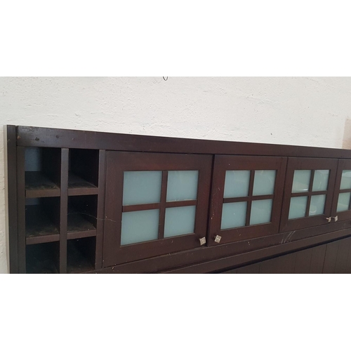 197 - Dark Brown Wooden Side Board with Wine Rack in the Side and Hanging Glass Door Shelf / Unit (Side Bo... 