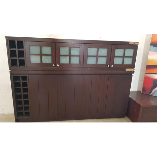 197 - Dark Brown Wooden Side Board with Wine Rack in the Side and Hanging Glass Door Shelf / Unit (Side Bo... 