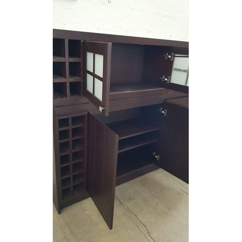 197 - Dark Brown Wooden Side Board with Wine Rack in the Side and Hanging Glass Door Shelf / Unit (Side Bo... 