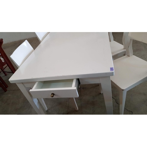 198 - White Finishes Kitchen Table with 4 x Matching White Chairs (A/F)  (Table 85cm x 135cm x 78cm)