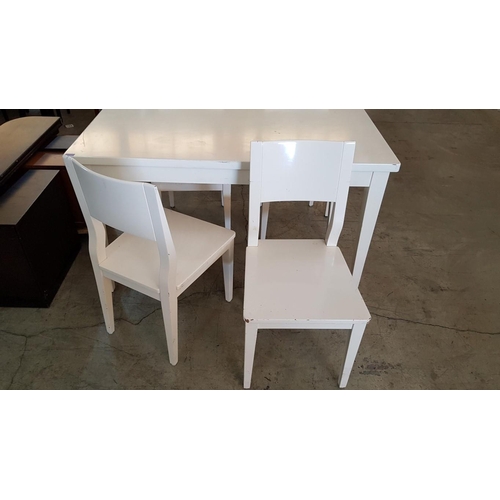 198 - White Finishes Kitchen Table with 4 x Matching White Chairs (A/F)  (Table 85cm x 135cm x 78cm)