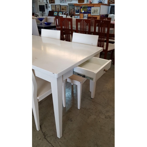 198 - White Finishes Kitchen Table with 4 x Matching White Chairs (A/F)  (Table 85cm x 135cm x 78cm)