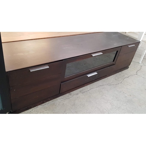 201 - Modern Dark Brown Wooden Long TV unit with Drawer and Cupboards Decor with Chrome Handles (50cm x 50... 