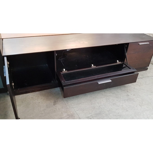 201 - Modern Dark Brown Wooden Long TV unit with Drawer and Cupboards Decor with Chrome Handles (50cm x 50... 