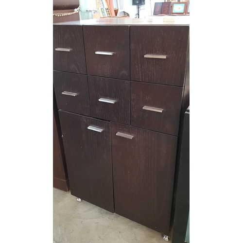 202 - Modern Dark Brown Wooden Unit (Drawers and Cupboards) with Chrome Handles (40cm x 64cm x 108cm)