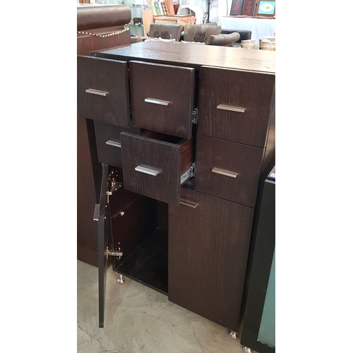 202 - Modern Dark Brown Wooden Unit (Drawers and Cupboards) with Chrome Handles (40cm x 64cm x 108cm)