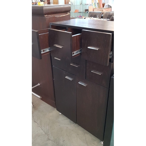 202 - Modern Dark Brown Wooden Unit (Drawers and Cupboards) with Chrome Handles (40cm x 64cm x 108cm)