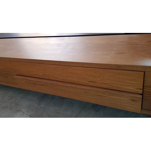 203 - Long Light Brown Unit / Side Board with Drawers and Cupboards (334cm x 40cm x 41cm)