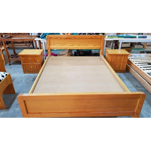 204 - Pine Bed Room Set; Double Bed (No Mattress) Dressing Table with Mirror and Stool and Pair of Bedside... 