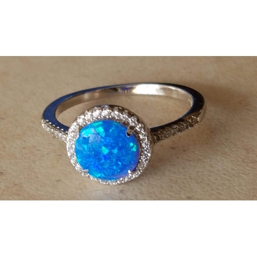 239 - Silver Ring with Blue Stone and Crystal, Size Q