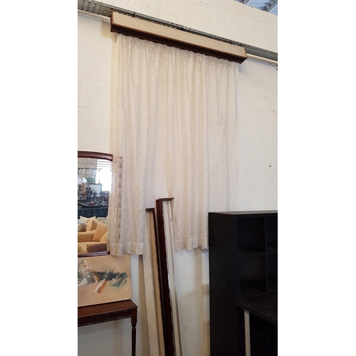 249 - 3 x Large Carved Decorative Wooden Window Curtain Casements (with One Curtain) (151cm and 152cm and ... 