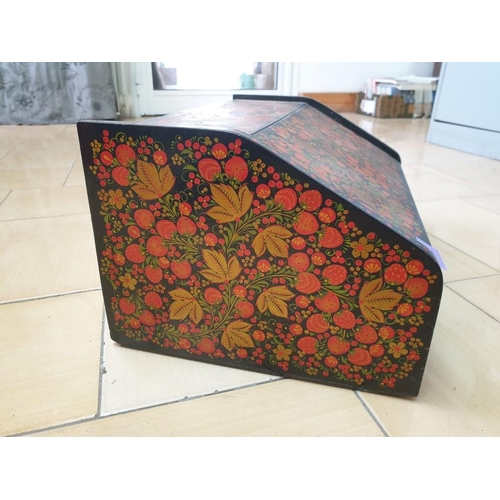 26 - Black Lacquered Wooden Box with Floral Decoration and Hinged Door (41cm x 28cm x 20cm)