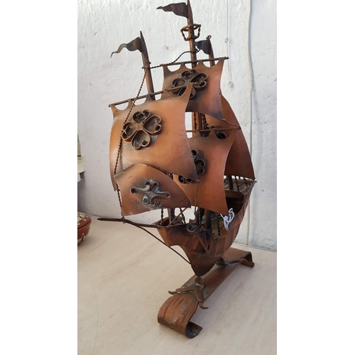 306 - Copper Sail Ship Model (Approx H:54cm x w:37cm)