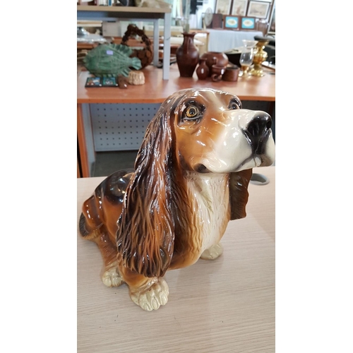 321 - Large Vintage Ceramic Figurine of Sitting Dog (H:35cm) (A/F)