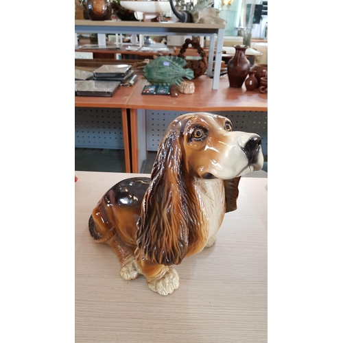 321 - Large Vintage Ceramic Figurine of Sitting Dog (H:35cm) (A/F)