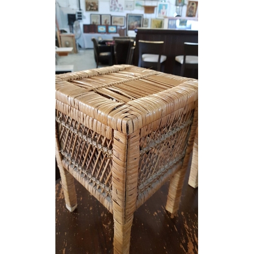 332 - 2 x Small Rattan Stools (A/F) (41cm x 29cm x 29cm each)