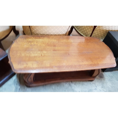 336 - Vintage Style Coffee Table with Carved Leg Pattern with Shaped Edging on top and Curved Bottom Shelf... 