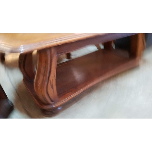 336 - Vintage Style Coffee Table with Carved Leg Pattern with Shaped Edging on top and Curved Bottom Shelf... 