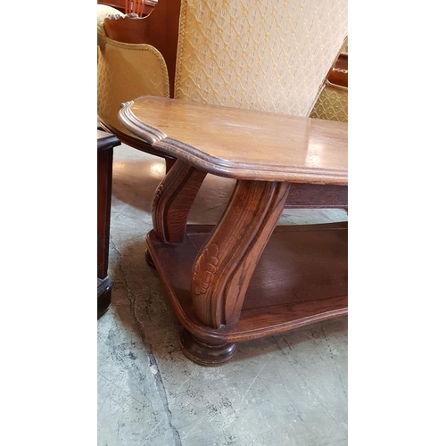 336 - Vintage Style Coffee Table with Carved Leg Pattern with Shaped Edging on top and Curved Bottom Shelf... 