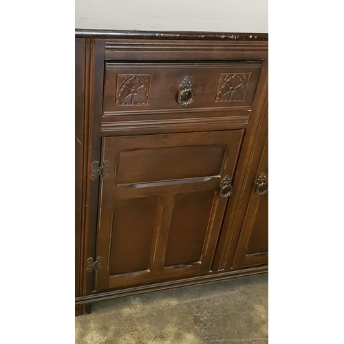 337 - Vintage Style Dark Wood Unit Cupboard with 2 - Drawers Over Cupboard with Decorative Carving on Draw... 