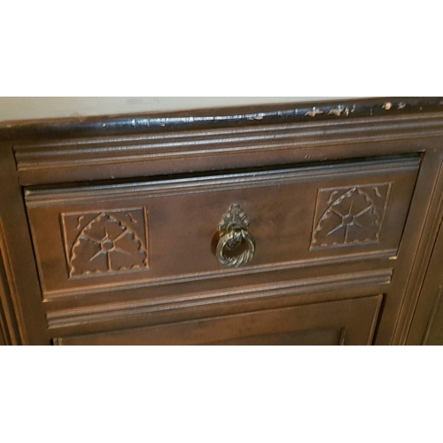 337 - Vintage Style Dark Wood Unit Cupboard with 2 - Drawers Over Cupboard with Decorative Carving on Draw... 