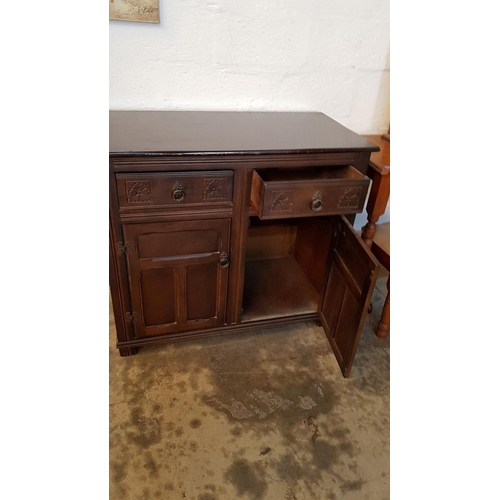 337 - Vintage Style Dark Wood Unit Cupboard with 2 - Drawers Over Cupboard with Decorative Carving on Draw... 