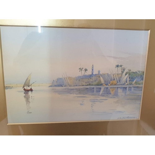 390 - Set of 3 x Original Water Colours of Egypt / Middle East Scenes, Signed 