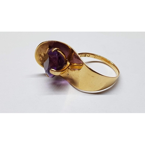 70 - 18ct Yellow Gold Modern Ring, Size N/O with Large Round Cut Amethyst Stone and Pair of Matching Earr... 