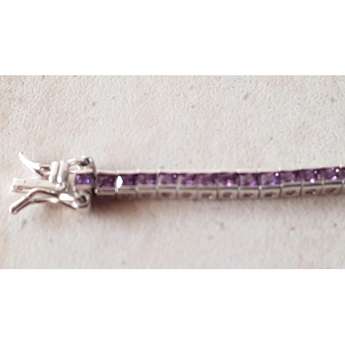 85 - .925 Sterling Silver Amethyst Stones Bracelet