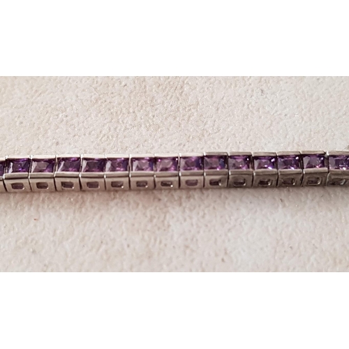 85 - .925 Sterling Silver Amethyst Stones Bracelet