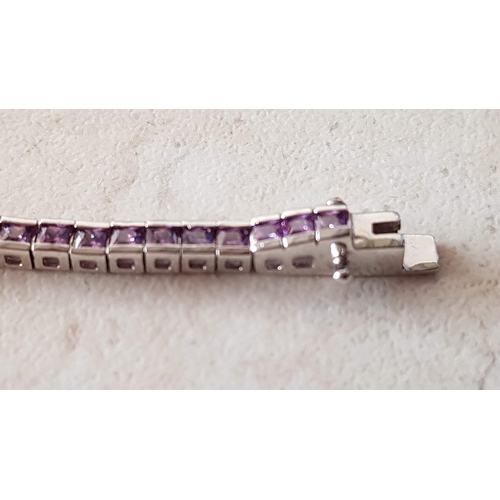 85 - .925 Sterling Silver Amethyst Stones Bracelet