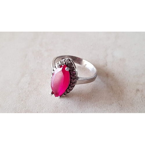 87 - Pink Stones .925 Sterling Silver Rings (x2)