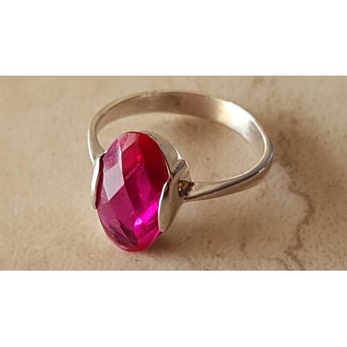 87 - Pink Stones .925 Sterling Silver Rings (x2)